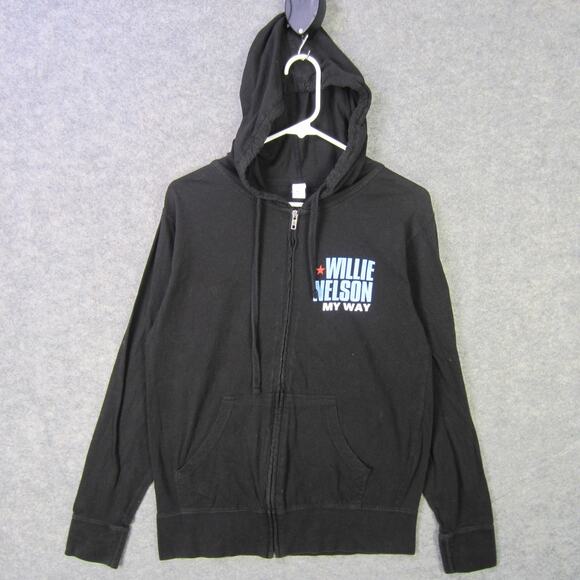 Willie Nelson Hoodie Shirt Mens Small Black My Way Tour Zip Up Sweatshirt Jacket - Picture 1 of 9
